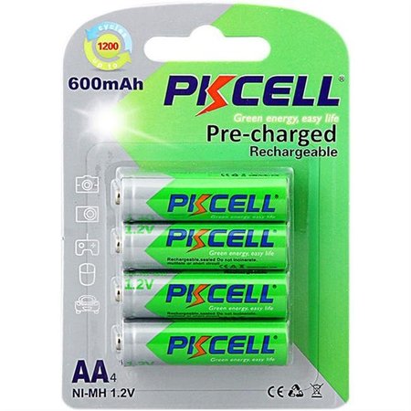 PKCELL PK Cell RTUAA600-4B 1.2V Precharged Low Self Discharge Rechargeable AA Battery with 600 mAh; Pack of 4 RTUAA600-4B